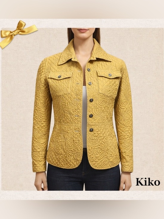 Kiko Jackets & Blazers - Kiko Silk Quilted Jacket Floral Stitch Gold Lightweight Size S